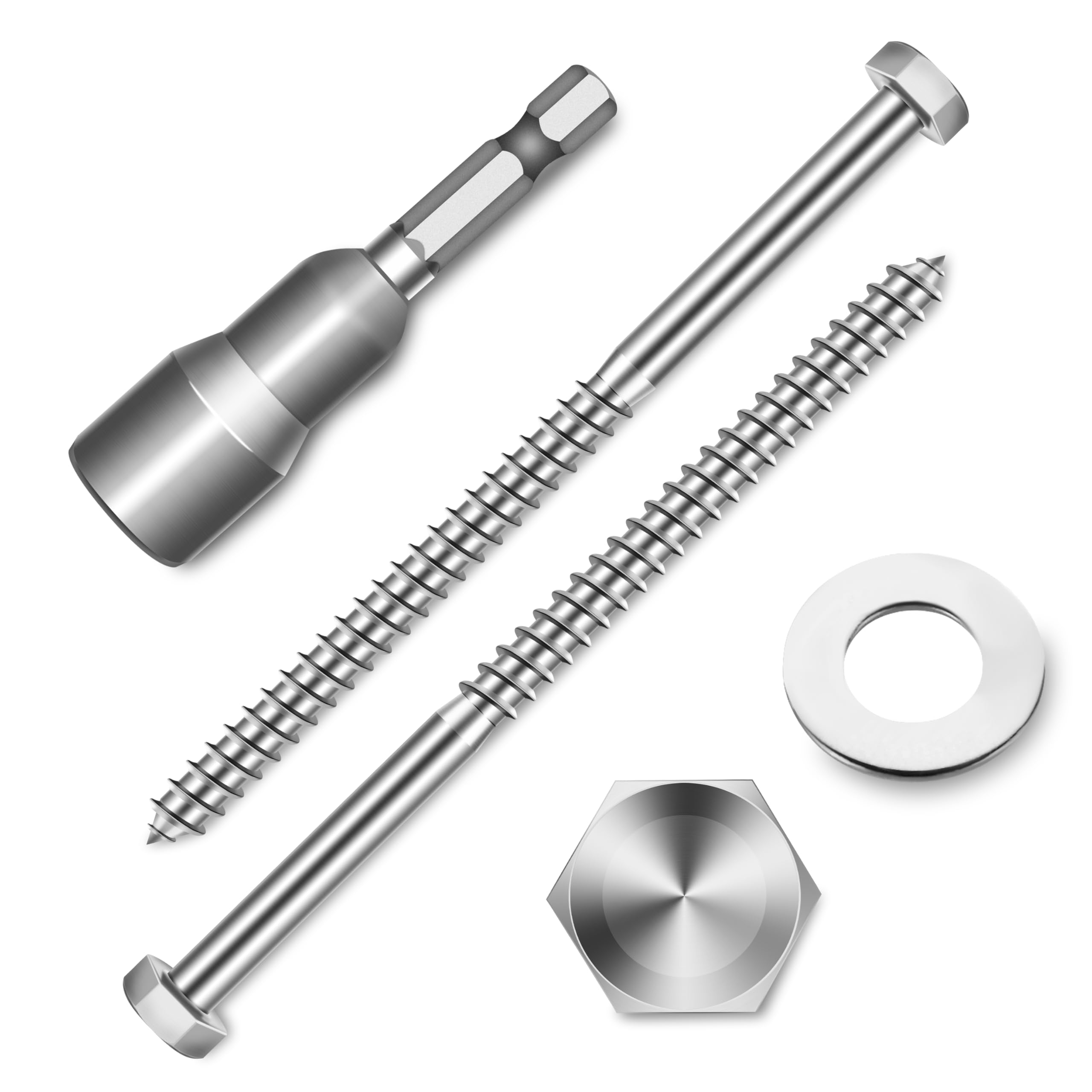 (8-Set) 3/8 x 6 Lag Bolts, Stainless Steel Heavy Duty Hex Head Lag Screws for Wood, ASME B18.2.1 Commercial/Industrial Grade Mounting Screws Bolts Kit