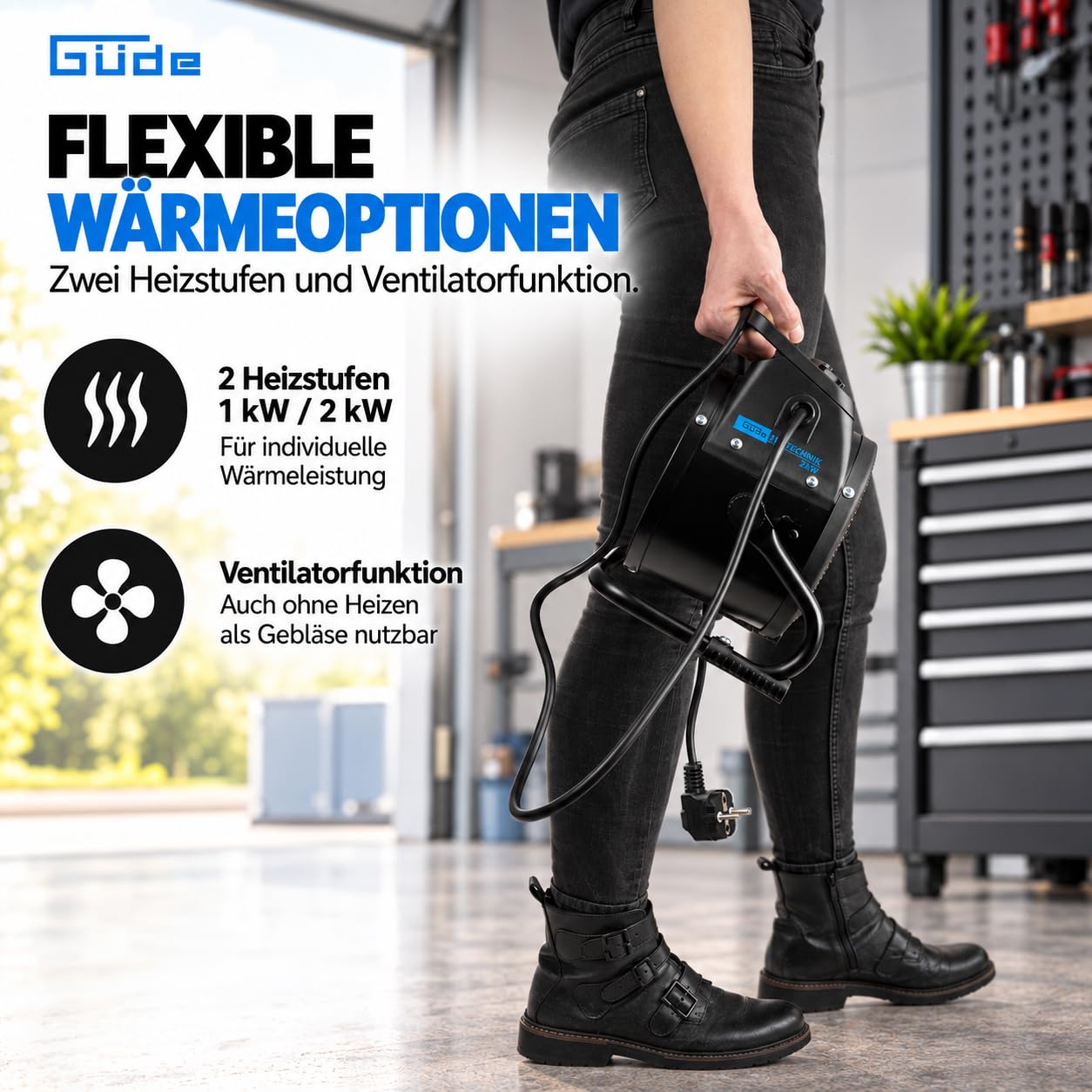 Güde Elektroheizer GEH 2000 P 2er - 230 Volt, 2 Heizstufen 1 kW / 2 kW