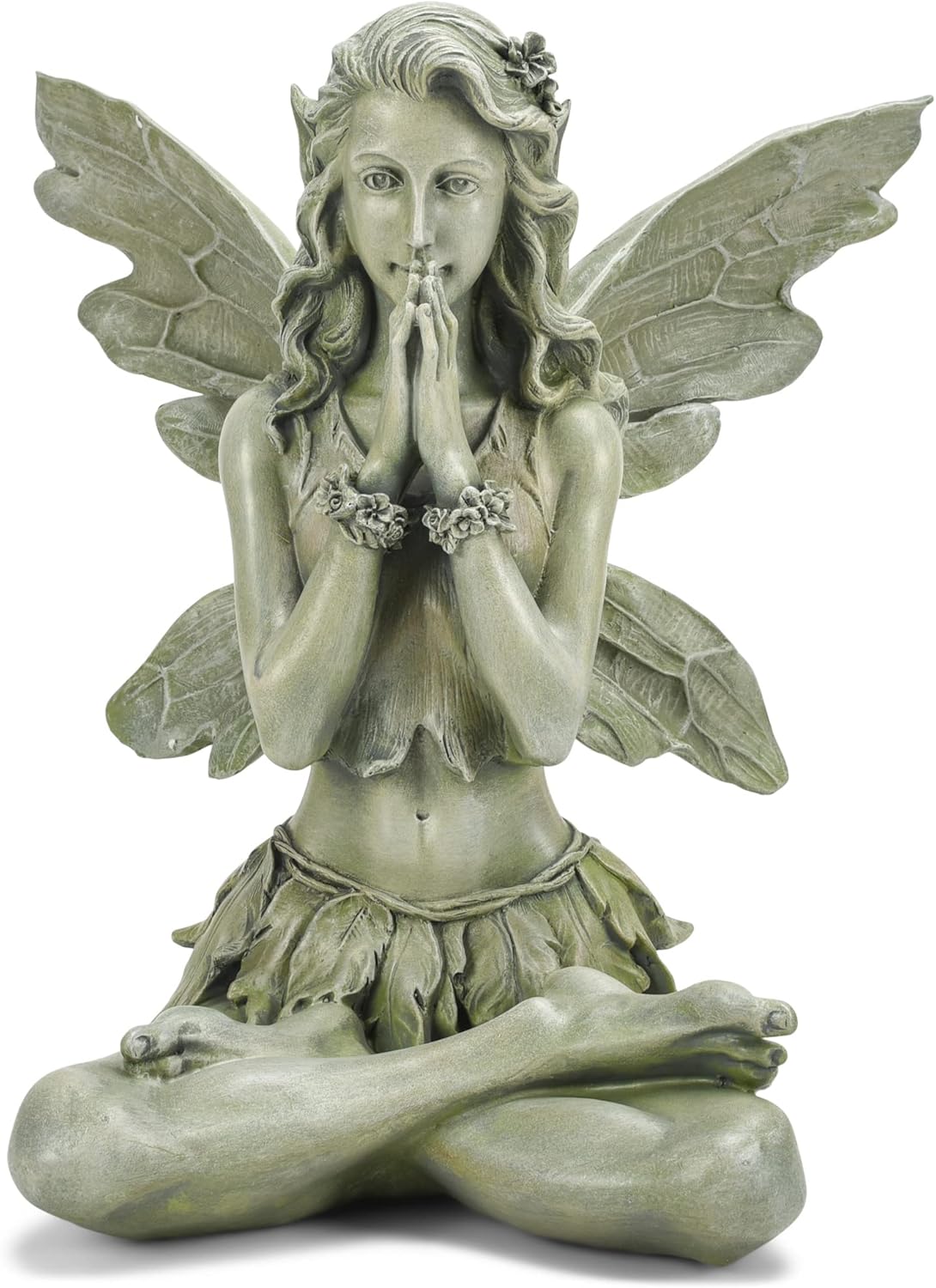 Napco Zen Flower Fairy Pale Green 11 Inch Resin Stone Outdoor Garden Statue