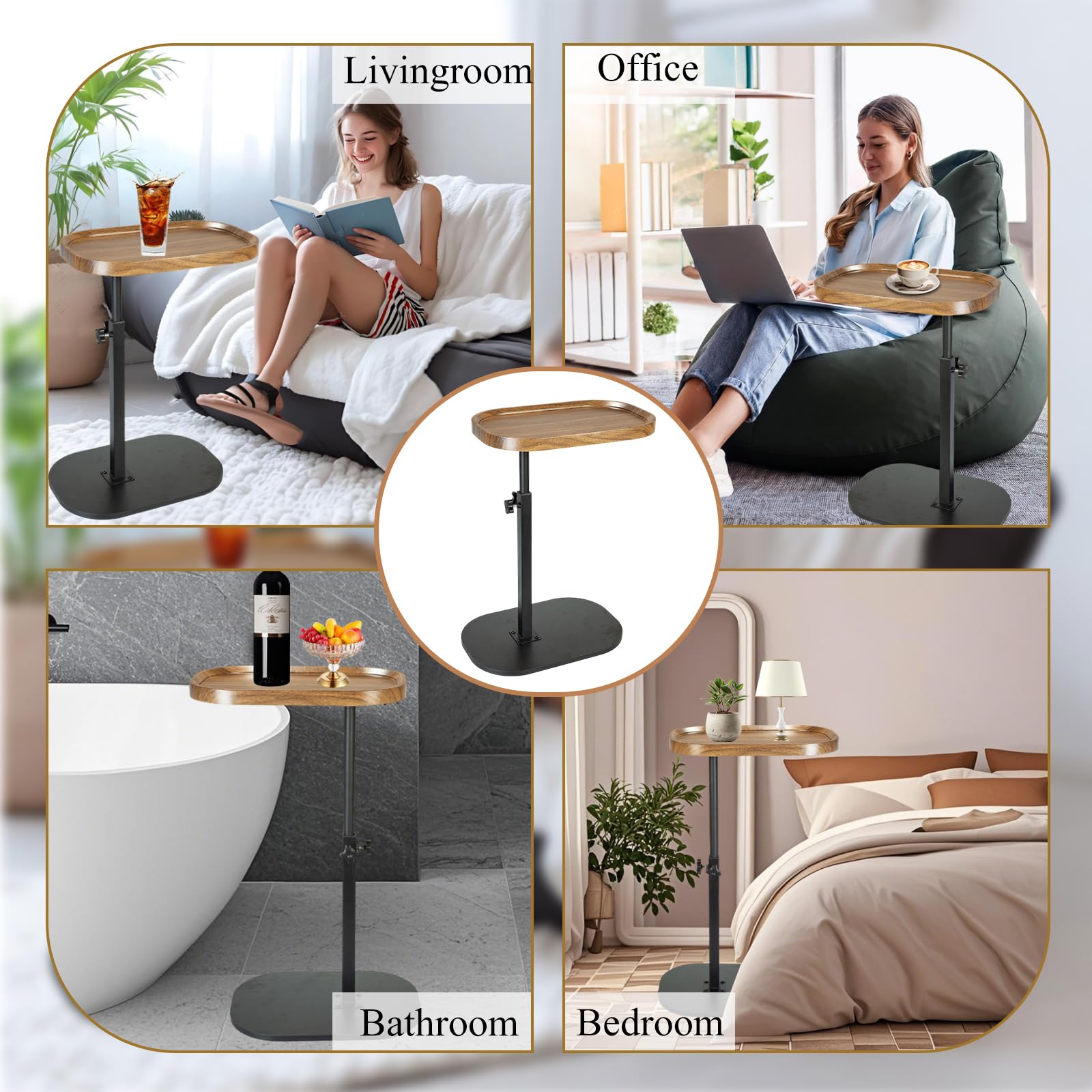 C-förmiger Beistelltisch, höhenverstellbar mit 360°-Drehgelenk, schmaler Holz-Beistelltisch für Wohnzimmer, Schlafzimmer, über Stuhltische für Snacks, Tee, Kaffee (Walnussfarben, 45 x 30 x 45 ~
