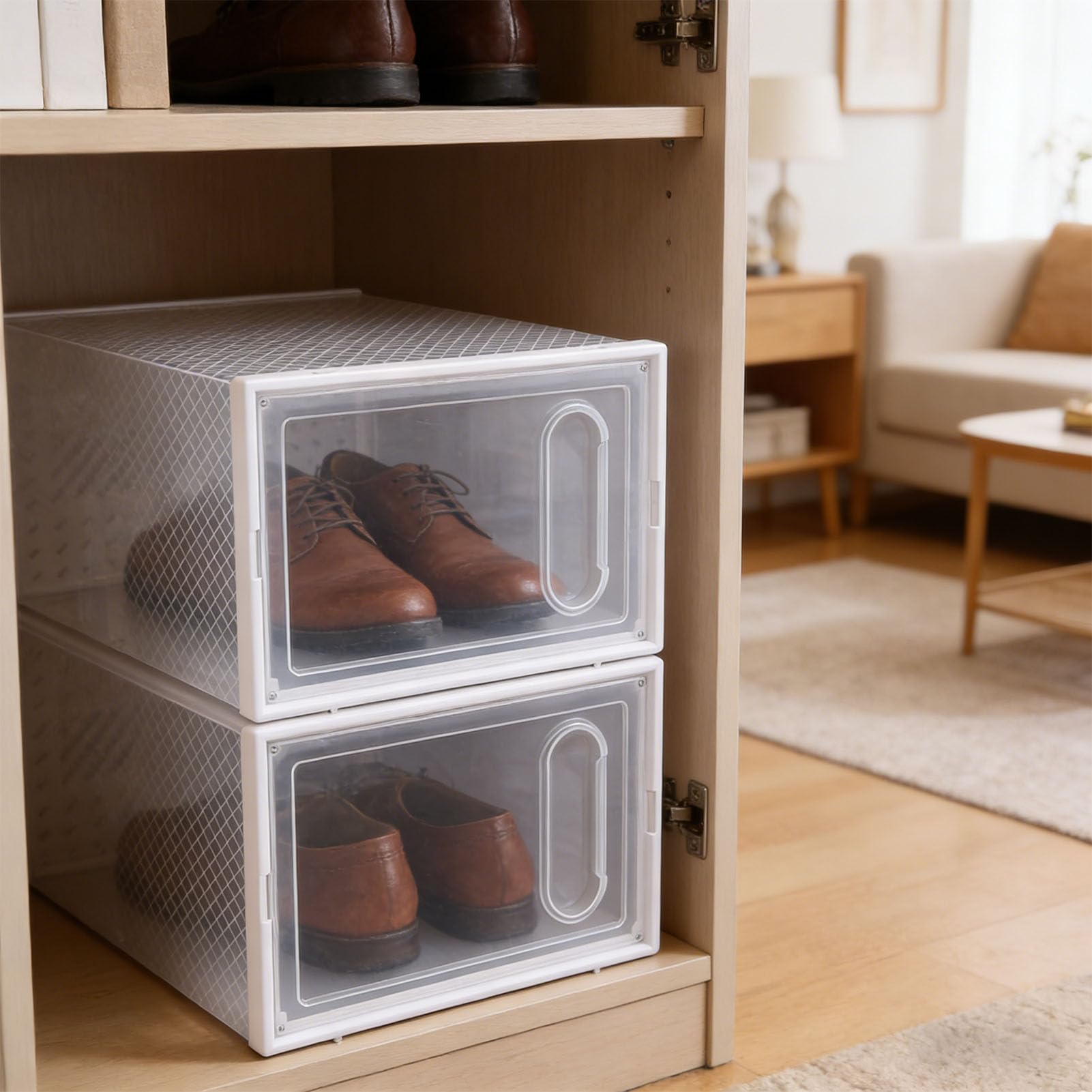 Caja de Zapatos Transparente Grande con Puerta Magnética, Apilable
