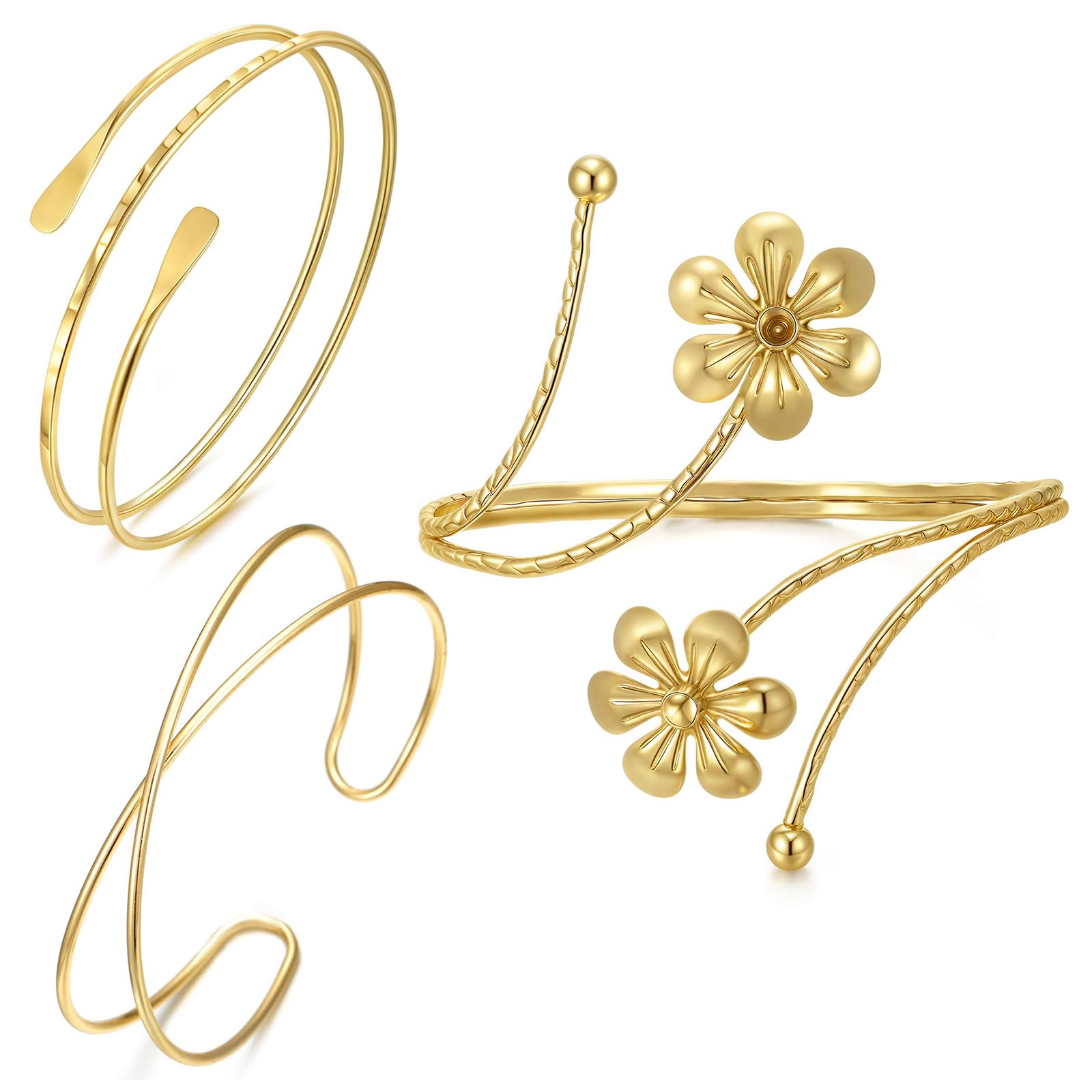 3 pulseras de brazo para mujer, pulsera superior de bobina minimalista, ajustable, brazalete para parte superior del brazo, joyería apilable para fiestas y ocasiones especiales