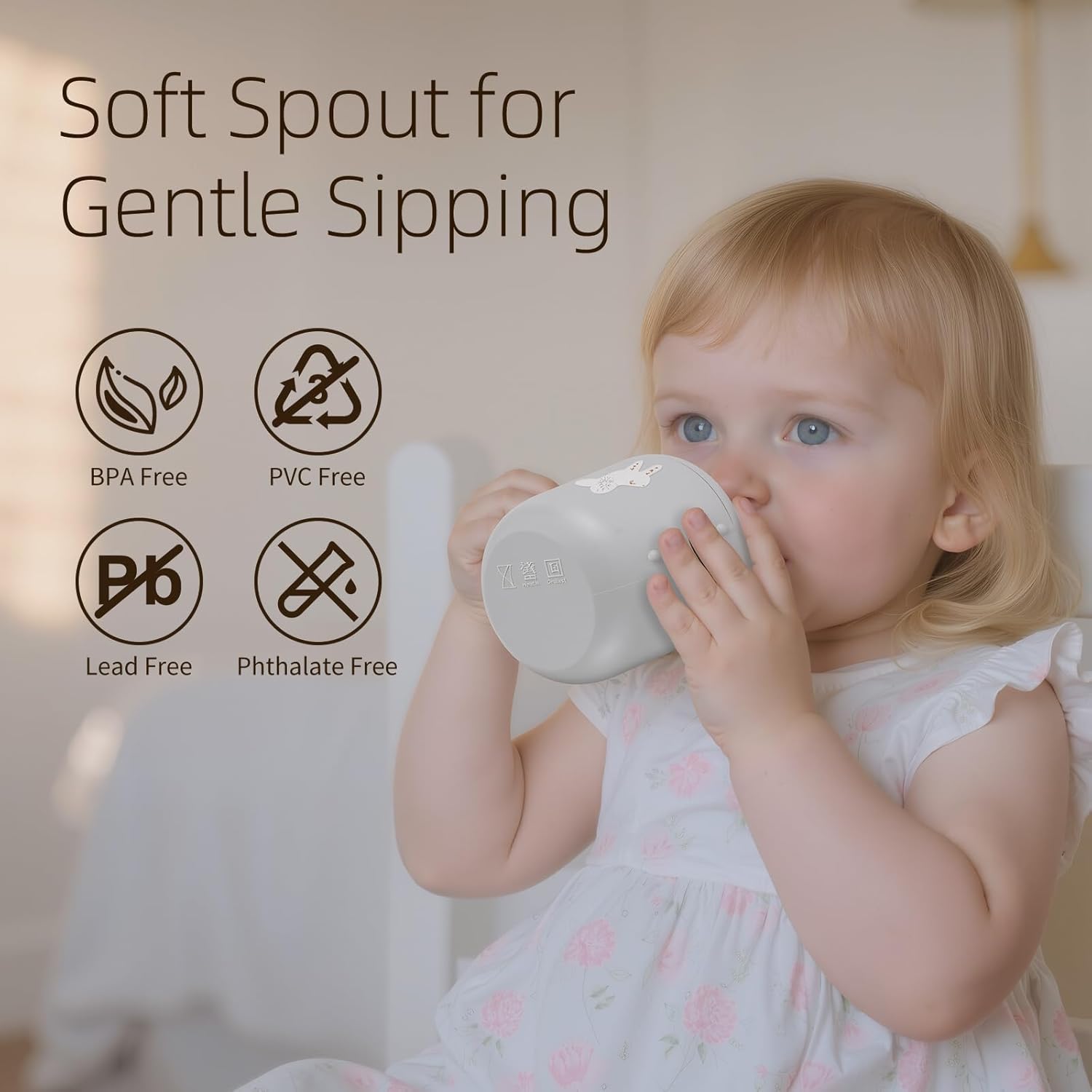 Little Rawr 180ml Silicone Sippy Cup with Soft Spout, Easy Grip – Sippy Cups for Toddlers 1-3, Baby Sippy Cups 6-12 Months – Toddler Sippy Cup – Baby Water Cup for Drinking and Training (Grey-Rabbit) - Image 2