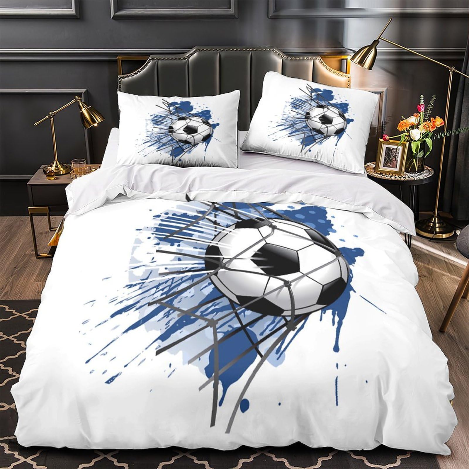 Parure de lit ballon de foot 3D king size housse couette microfibre 220x240