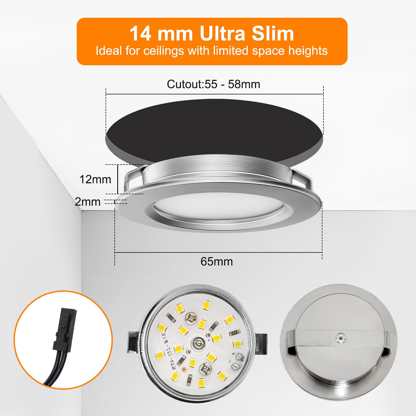 Set di 6 Faretti LED Soffitto 12V, 3,5w 4000K Bianco neutro Dimmerabili, Faretti LED da Incasso per cartongesso, Foro 55-58mm Alluminio Faretti da incasso