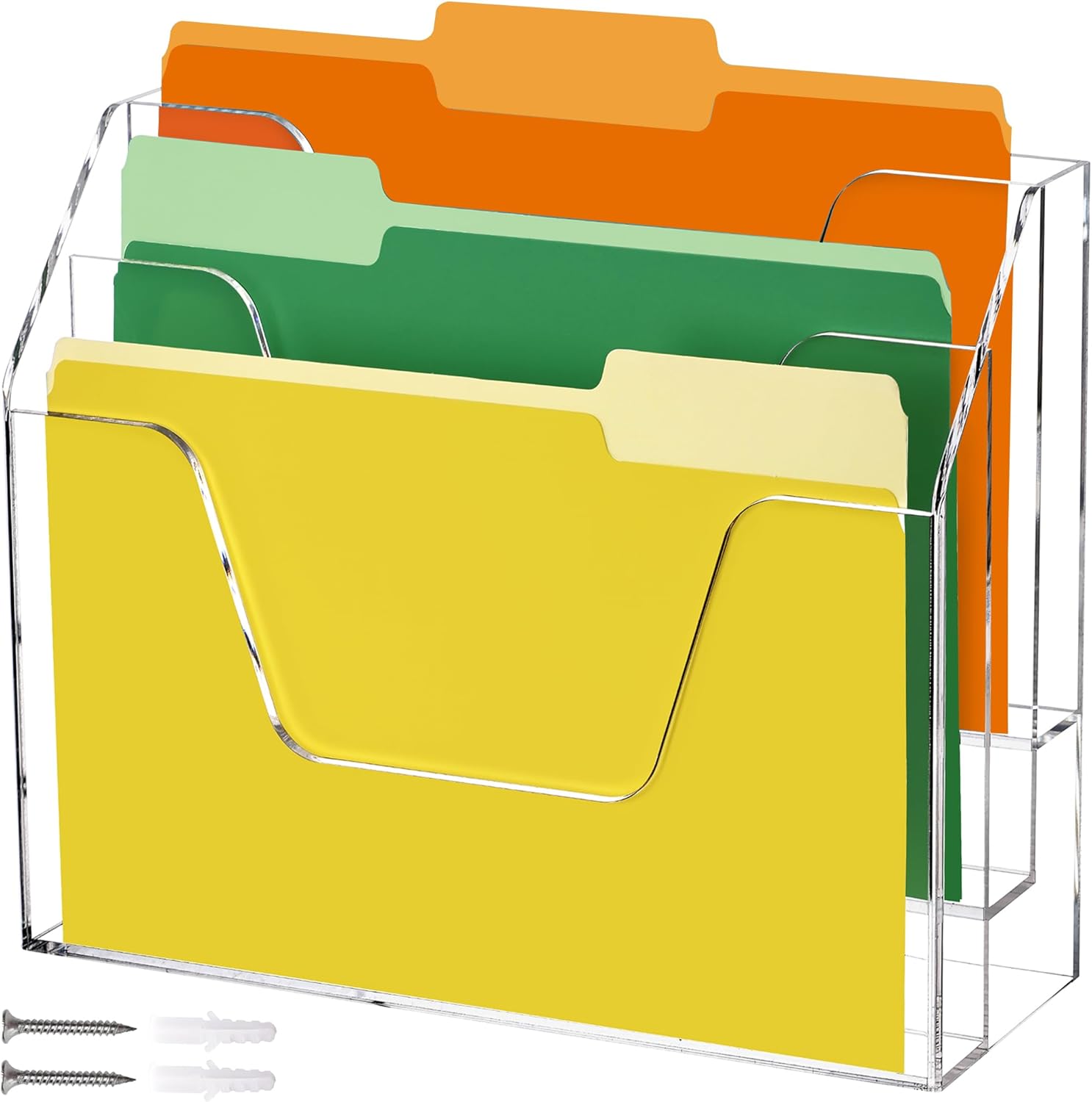 Wall Hanging File Folder Organizer for Desk, 3-Tier Acrylic Magazine Rack Wall Mount File Holder, Clear Paper Document Office Organizer - 1 Pack