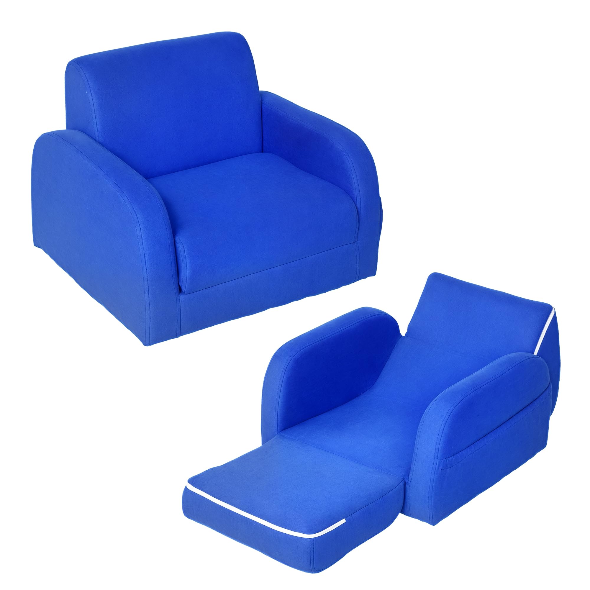 HOMCOM Fotele dziecięce dziecięce maluch sofa krzesło 2 w 1 sofa łóżko składana kanapa miękka flanelowa gąbka pokój zabaw sypialnia salon niebieski