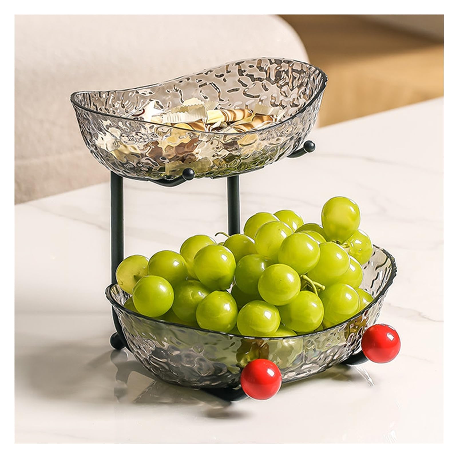 Xcsdew Color2 Double-Layer Fruit Rack,Wrought Iron Floor-Standing Shelf,Detachable Plastic Tray,Suitable For Living Room Countertops(,24.9X20x21.5cm)
