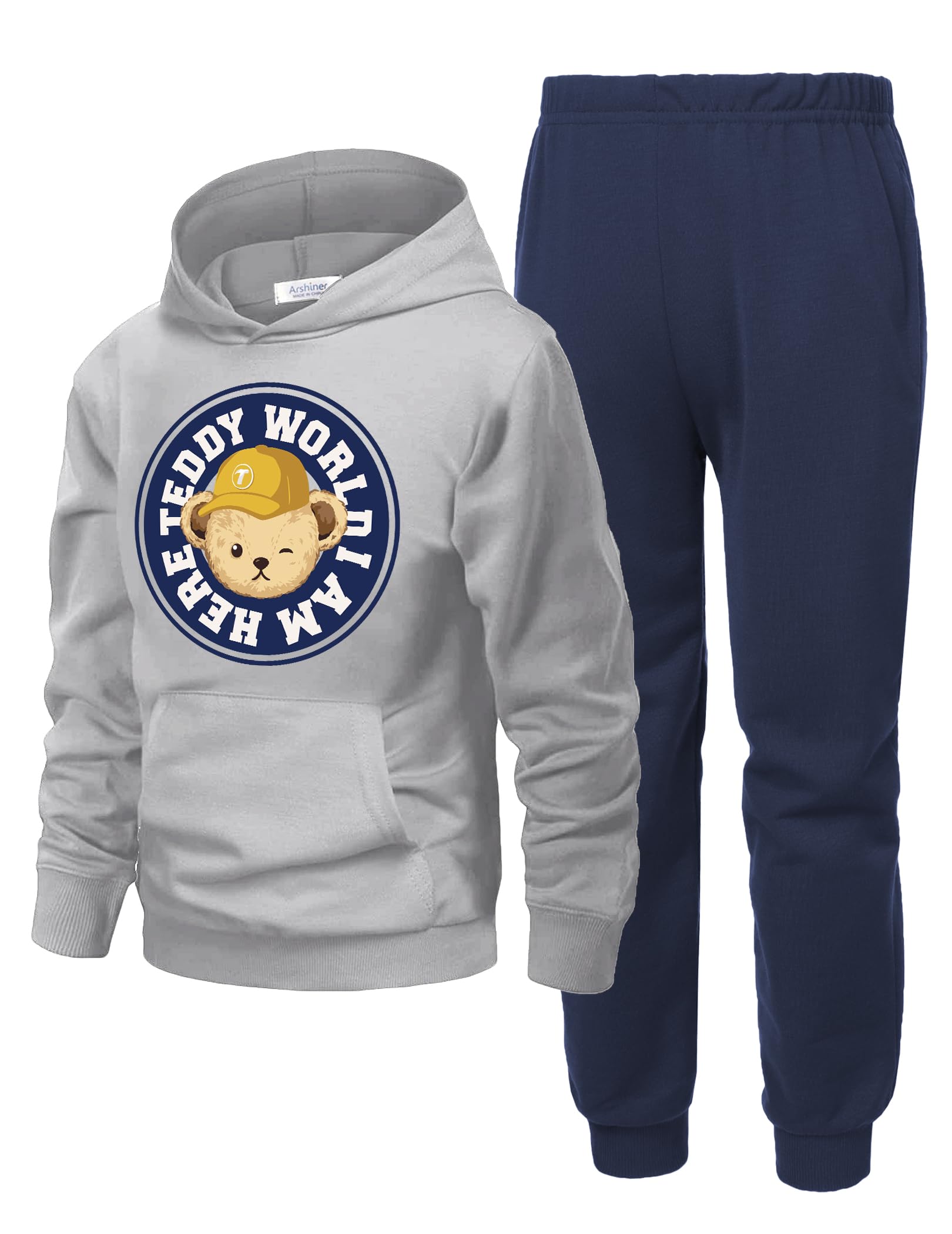 Arshiner Boys Athletic Sweatsuit Pullover Hoodie Sweatshirt and Joggers Set