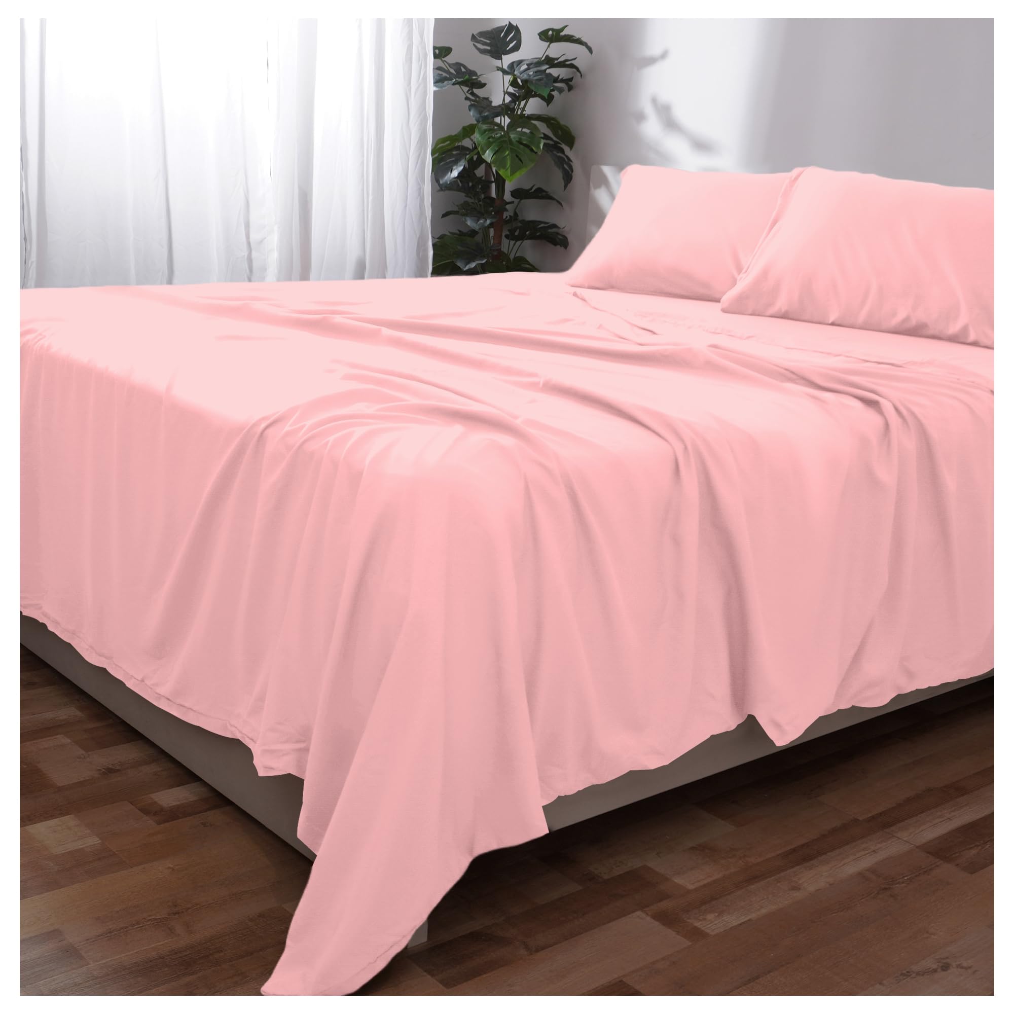Novo Home Double Bed Sheet Set (Baby Pink) โ Soft Brushed Microfiber Bedding with Flat Sheet, Fitted Sheet & Pillowcases โ Deep Pocket, Fade Resistant, Easy Care