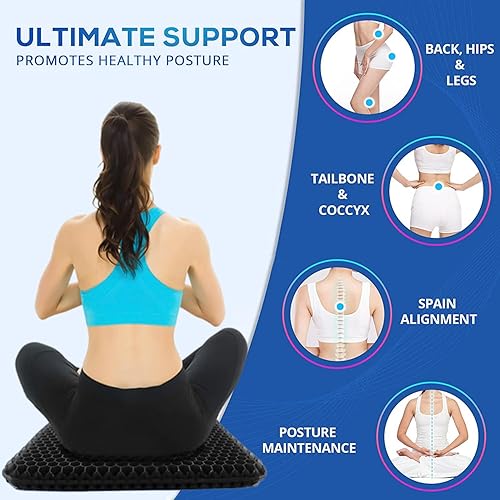 Miniatura 6 de Cojín de asiento de gel para sentarse durante mucho tiempo, cojín de asiento de automóvil para silla de oficina, para espalda, ciática, cadera,