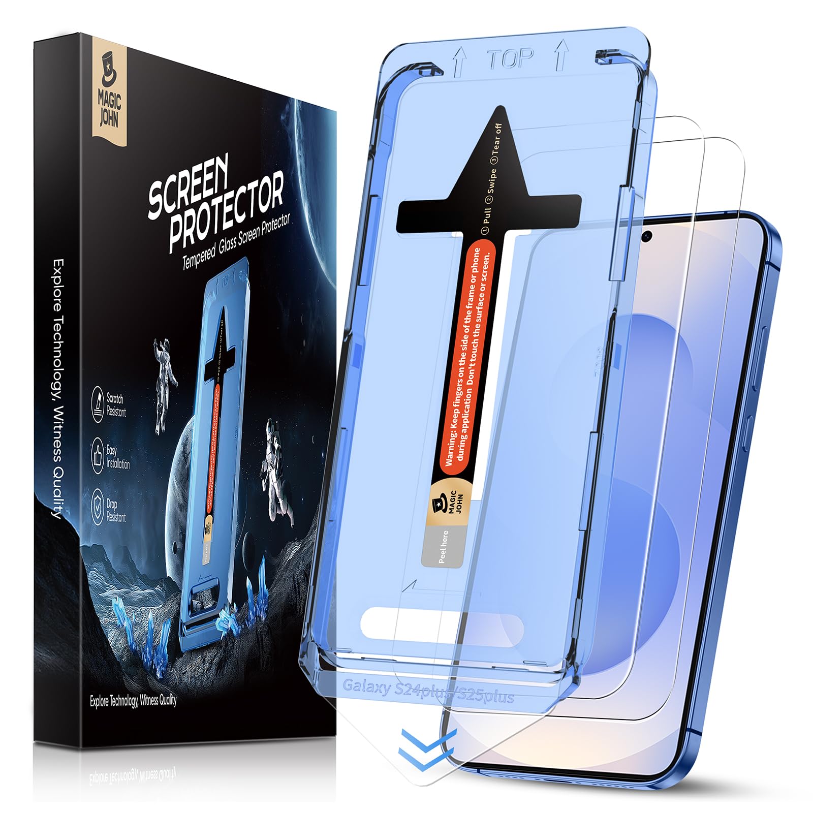 MAGIC JOHN 2 Pack for Samsung Galaxy S25 Plus / S25+ 6.7inch Tempered Glass Screen Protector, Bubble Free, Easy Installation, Auto Dust-Elimination