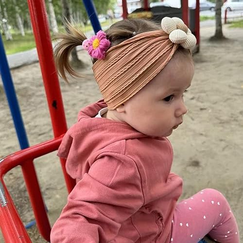 Miniatura 40 de 3 diademas de flores para bebé, diadema de nailon suave, accesorios para el cabello para recién nacidos, niños pequeños (blanco, negro y rosa)
