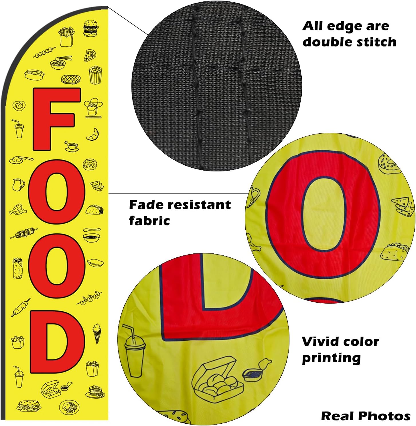 Food & Restaurant Feather Flag Banner With Pole Kit,Outdoor Business Advertising Flag Perfect for Restaurants, Diners, Food Trucks, Festivals and Events