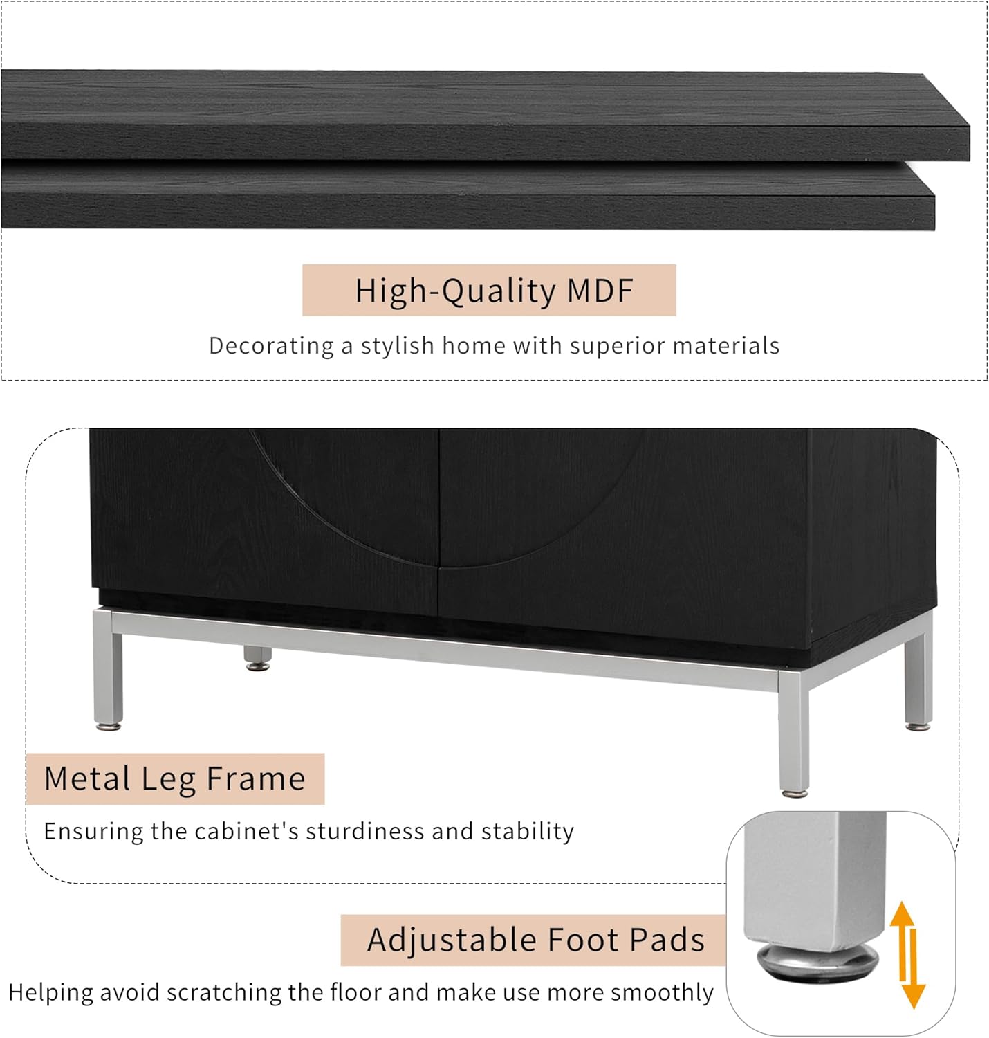 Merax Wood Farmhouse Buffet Sideboard with Metal Legs Coffee Bar Storge Cabinet Console Table for Living Room Kitchen Black