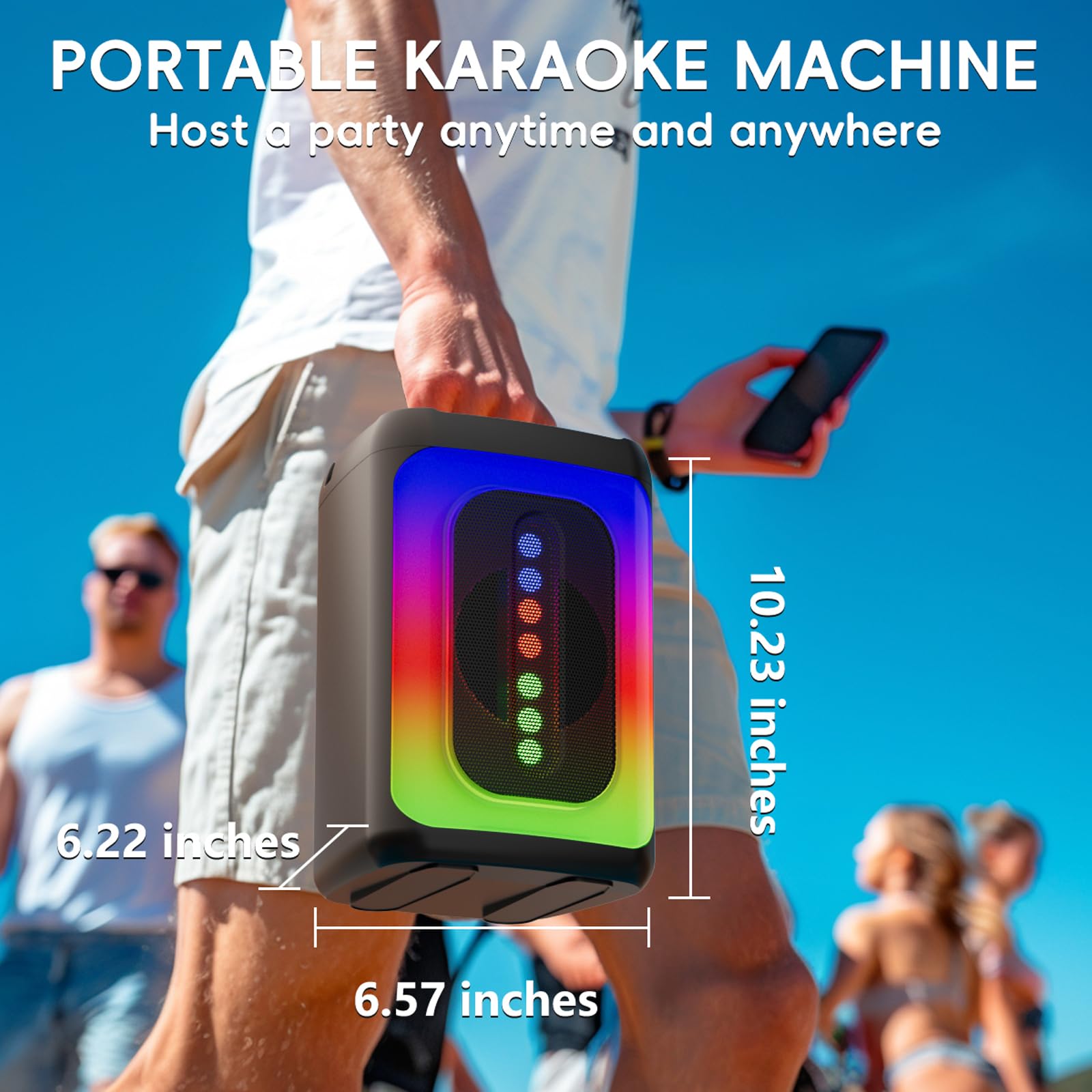 Ankuka Machine Karaoké avec 2 Microphones, Enceinte Bluetooth Portable avec Lumières LED TF/USB, FM, Aux, TWS pour Fête et Adultes, Cadeau pour Amis et Famille (Noir)