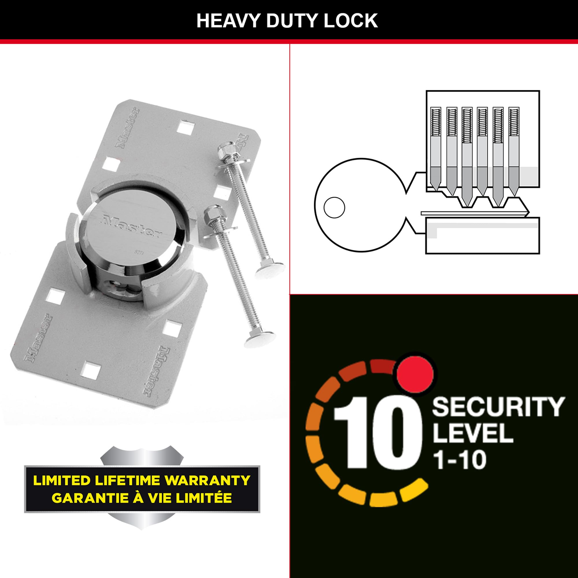 Master Lock 736EURD Antivol pour Porte de Véhicule Utilitaire, Cadenas et Moraillon Haute Sécurité, Idéal pour les Fourgonnettes, les Camions, les Garages, les Entrepôts Argent