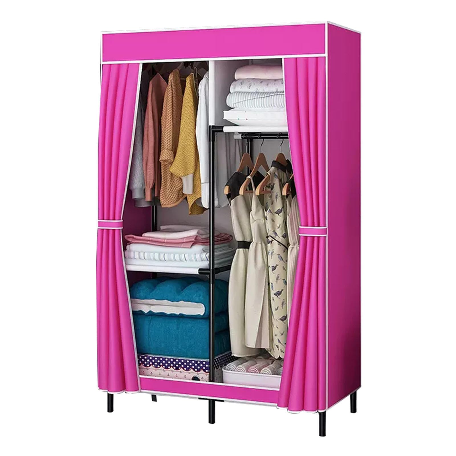 Organizador de almacenamiento de ropa con estantes y funda rosa
