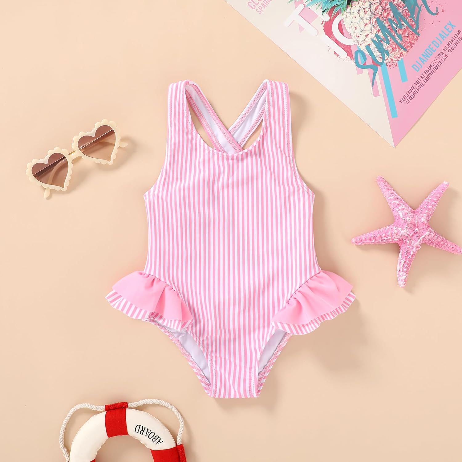 Toddler Swimsuit Girl Infant One Piece Swimwear Stripe Floral Summer Beach Bathing Suits with Bowknot - Image 2