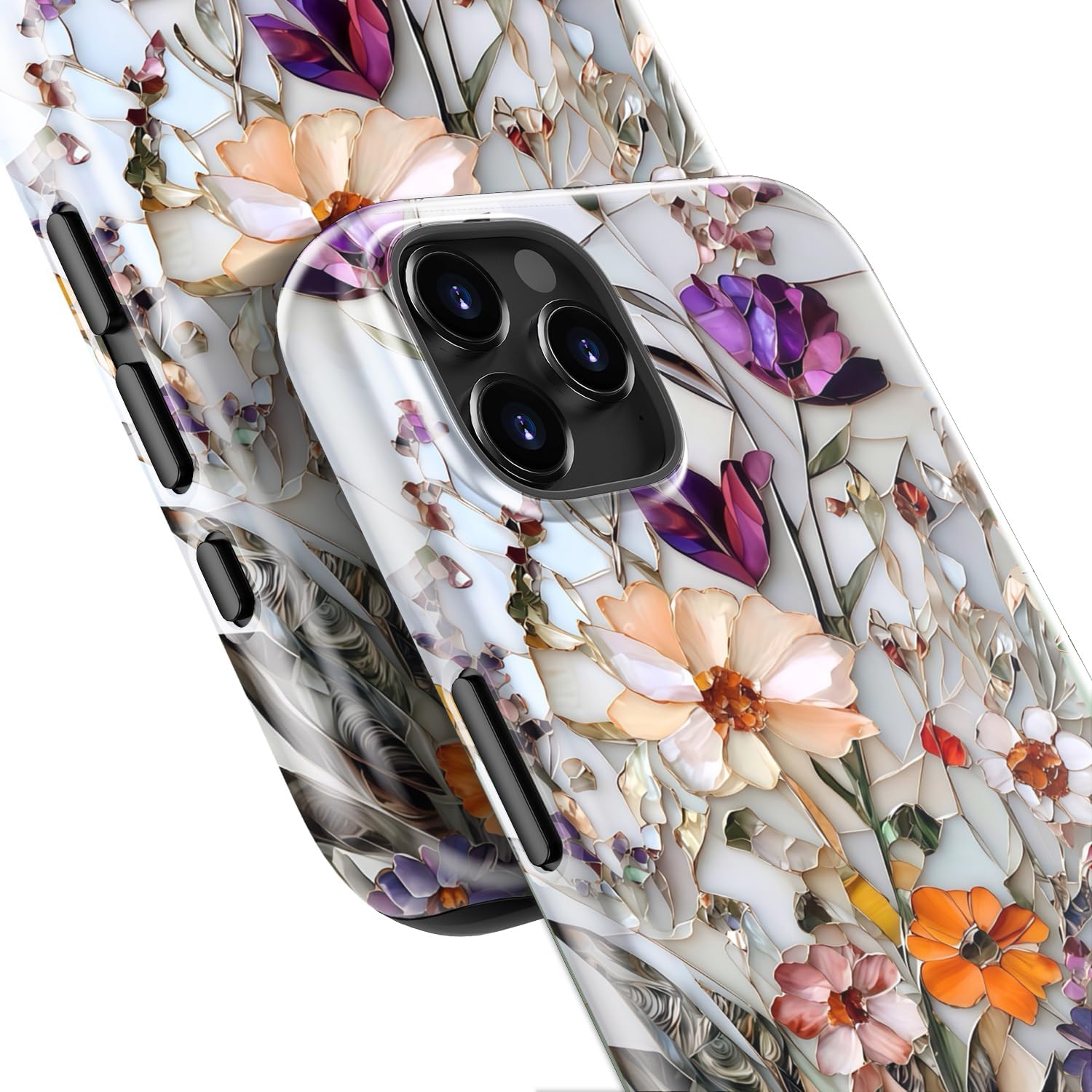 LUHOURI for iPhone 12 Case/iPhone 12 Pro Case,Wireless Charging Compatible,Dual-Layer - Soft Silicone + Hard Shell,Cute Wildflower Design,Protective Phone Cover for Women - Marble Pressed Flowers - Image 5