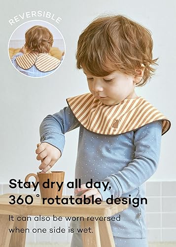 Miniatura 3 de Konny Juego de baberos para bebé, rotación de 360°, bandana suave y absorbente para niños y niñas, esenciales para bebés Juego (rayas beige, rayas