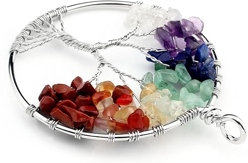 Miniatura 4 de JOVIVI collar con dije del árbol de la vida, de cuarzo y cristal, con piedras de los 7 chakras, regalos para el día de la madre