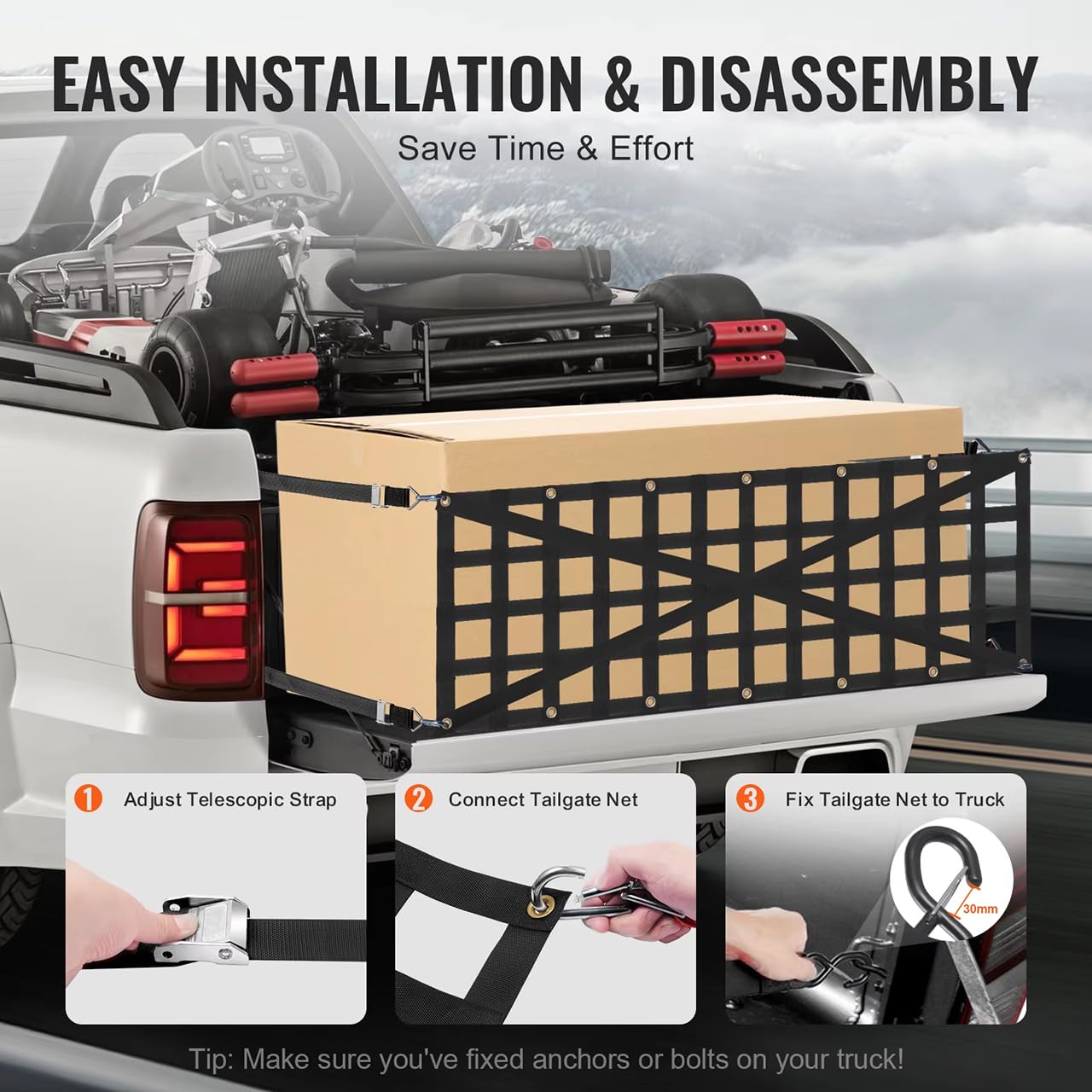 Heckklappen-Netz für Nissan Frontier | Hochbelastbares Polyester-Gurtband mit verstärktem Kreuzdesign für überlegene Tragfähigkeit und sichere Ladungssicherung