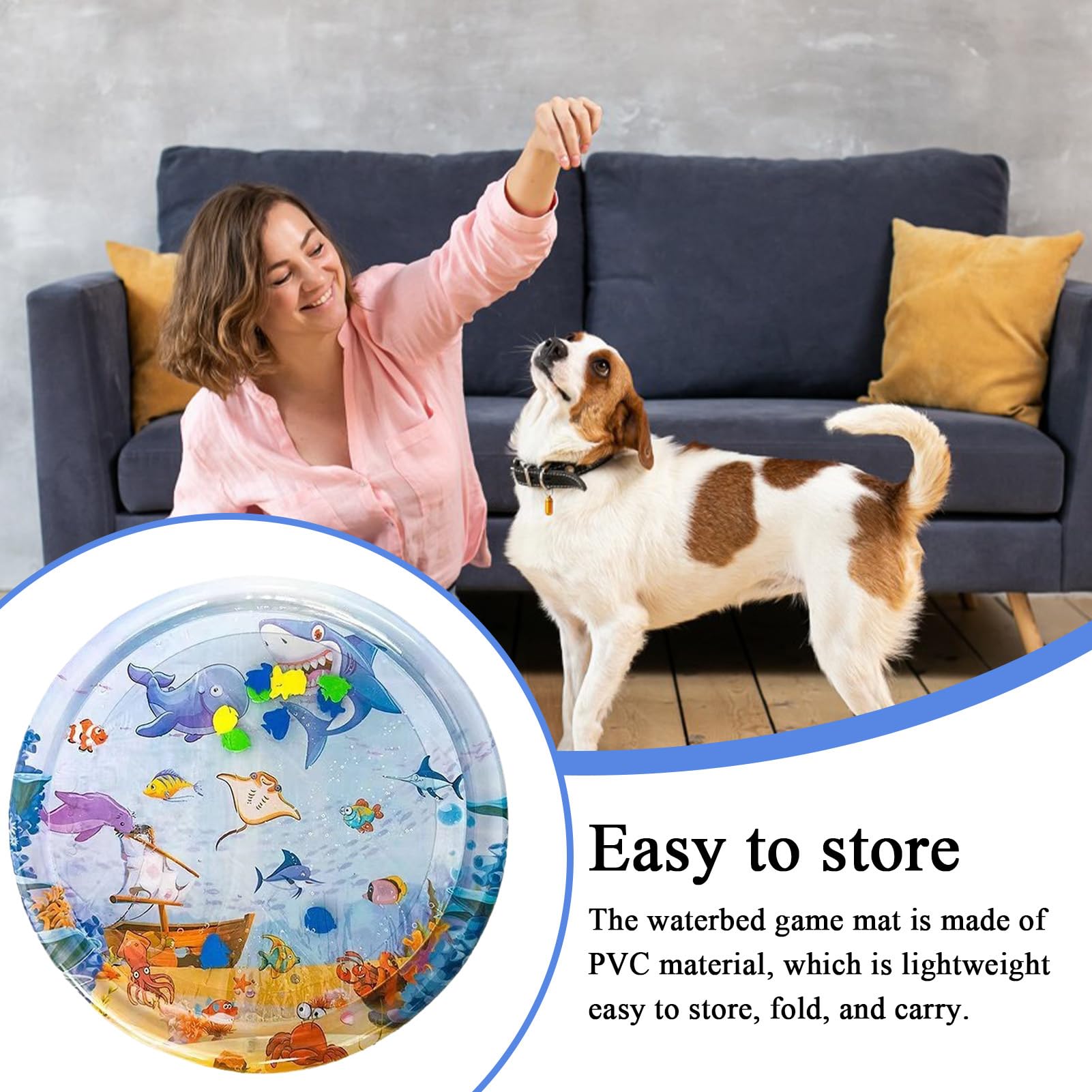 Letto Ad Acqua Per Animali Domestici, Tappeto Sensoriale Ad Acqua, Cuscino Da Gioco Per Gatti,materasso Ad Acqua Rinfrescante Con Gonfiatore, 100Cm, Rotondo