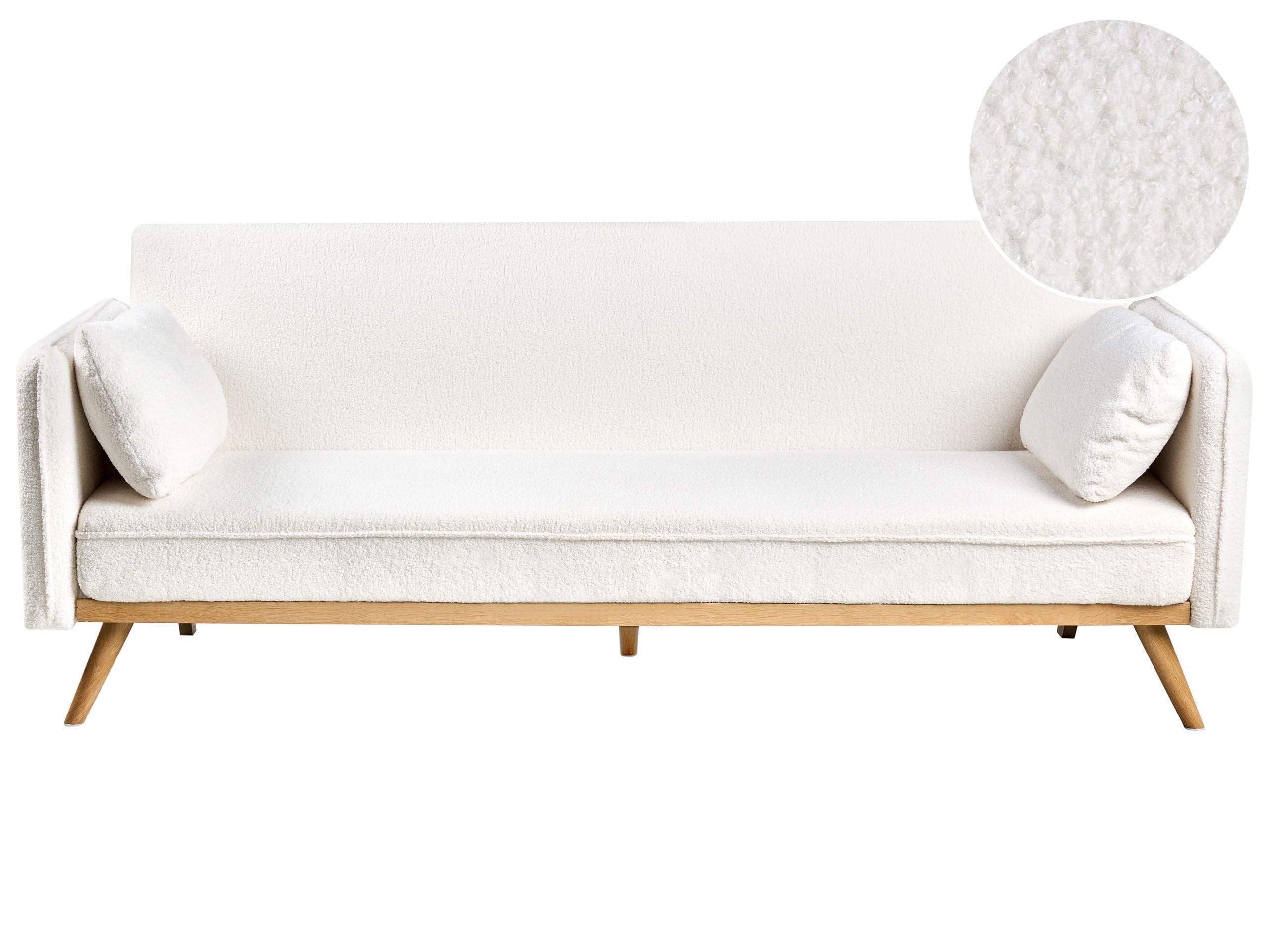 3-Sitzer Sofa Bouclé creme weiß Schlaffunktion Dekokissen Schlafsofa Asaa