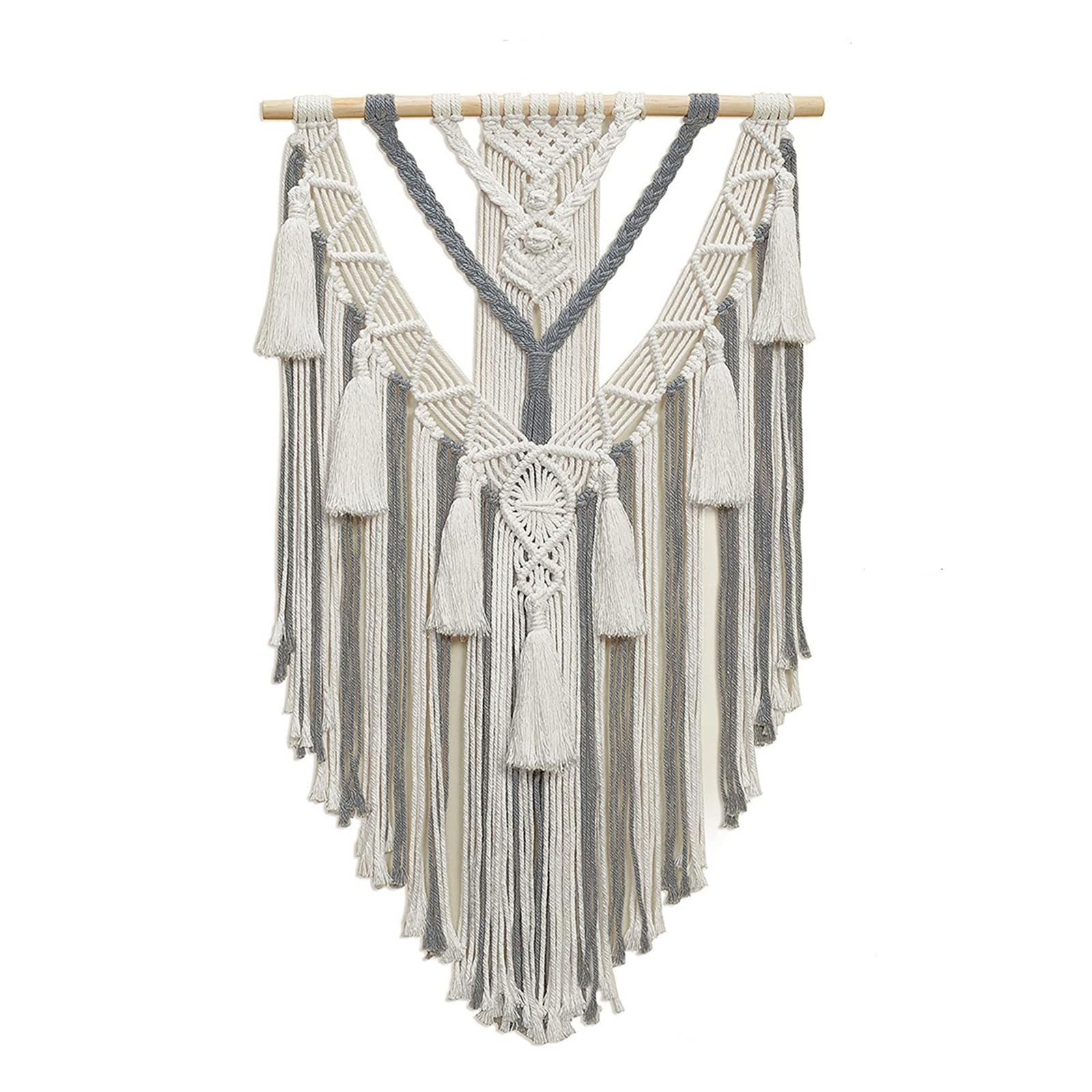 Boho Makramee Wandbehang Geometrischer Gewebte Wandteppich Beige und Grau Baumwolle Handgemacht Boho Wanddeko Wandteppich Chic Böhmische Tapisserie (43x70 cm grau)
