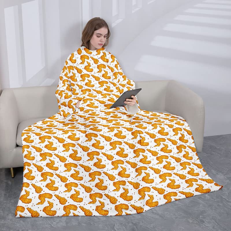 Loussiesd Fried Chicken Wings Wearable Fleece Blanket with Sleeves for Adult Kids Women Men Caloric Foods Micro Plush Comfy Wrap Sleeved Throw Blanket - Image 3