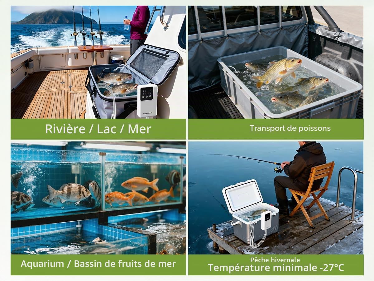 Forever Speed Pompe à air pour Aquarium LED Rechargeable, Réglable Pompe à air Aquarium avec Batterie avec 2 Sorties pour la Pêche en Extérieur