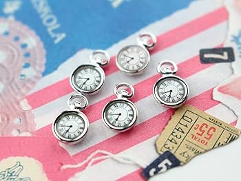 Amazon | 紗や工房 チャーム 時計 ミニ カン付 約1.2cm 5個 銀