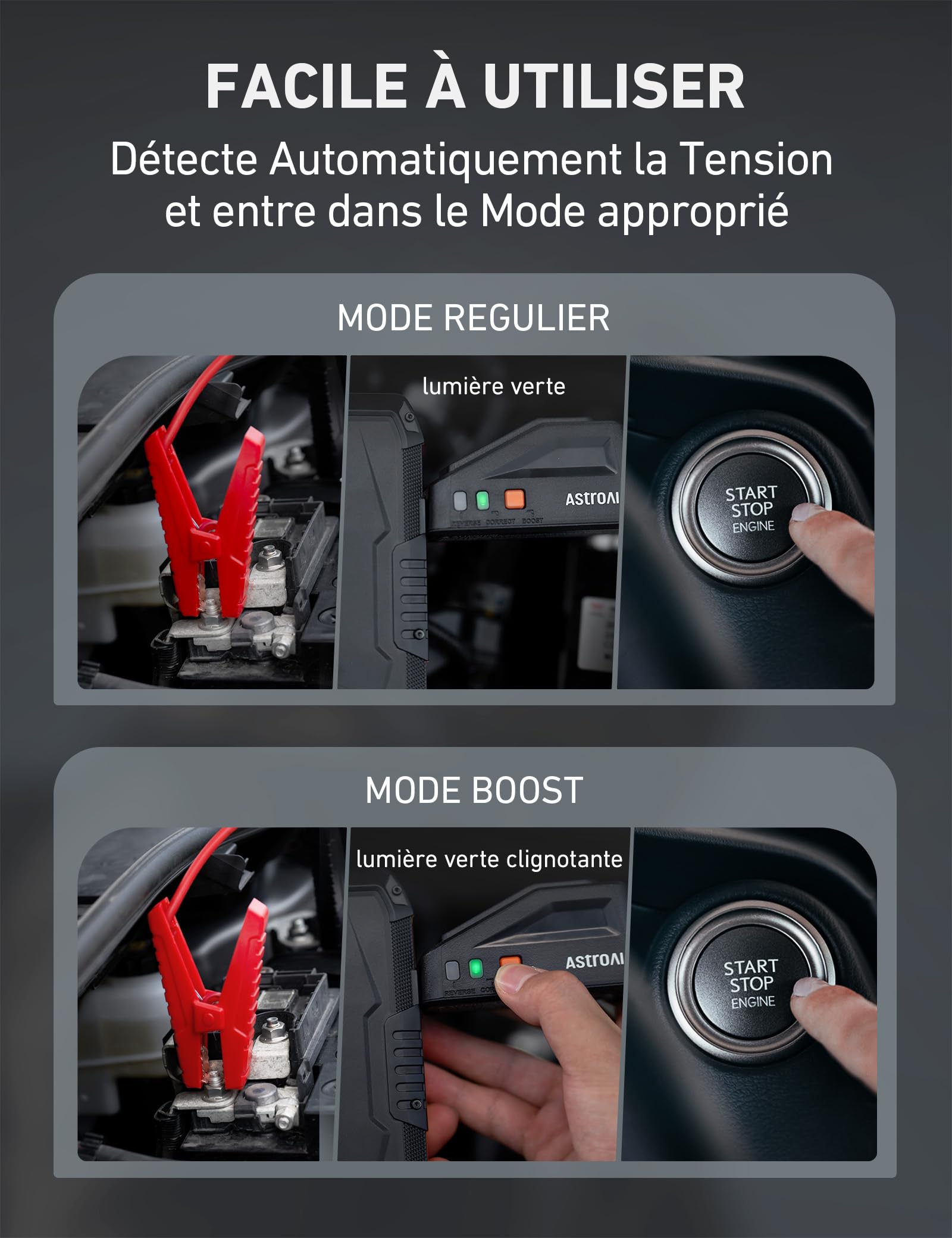 AstroAI B8 Booster Batterie Voiture, Démarreur Batterie Voiture Portable 12 V (pour 5,5 L Diesel ou 7,0 L Essence), avec Protection Intelligente et Lumière LED pour Moto，S8