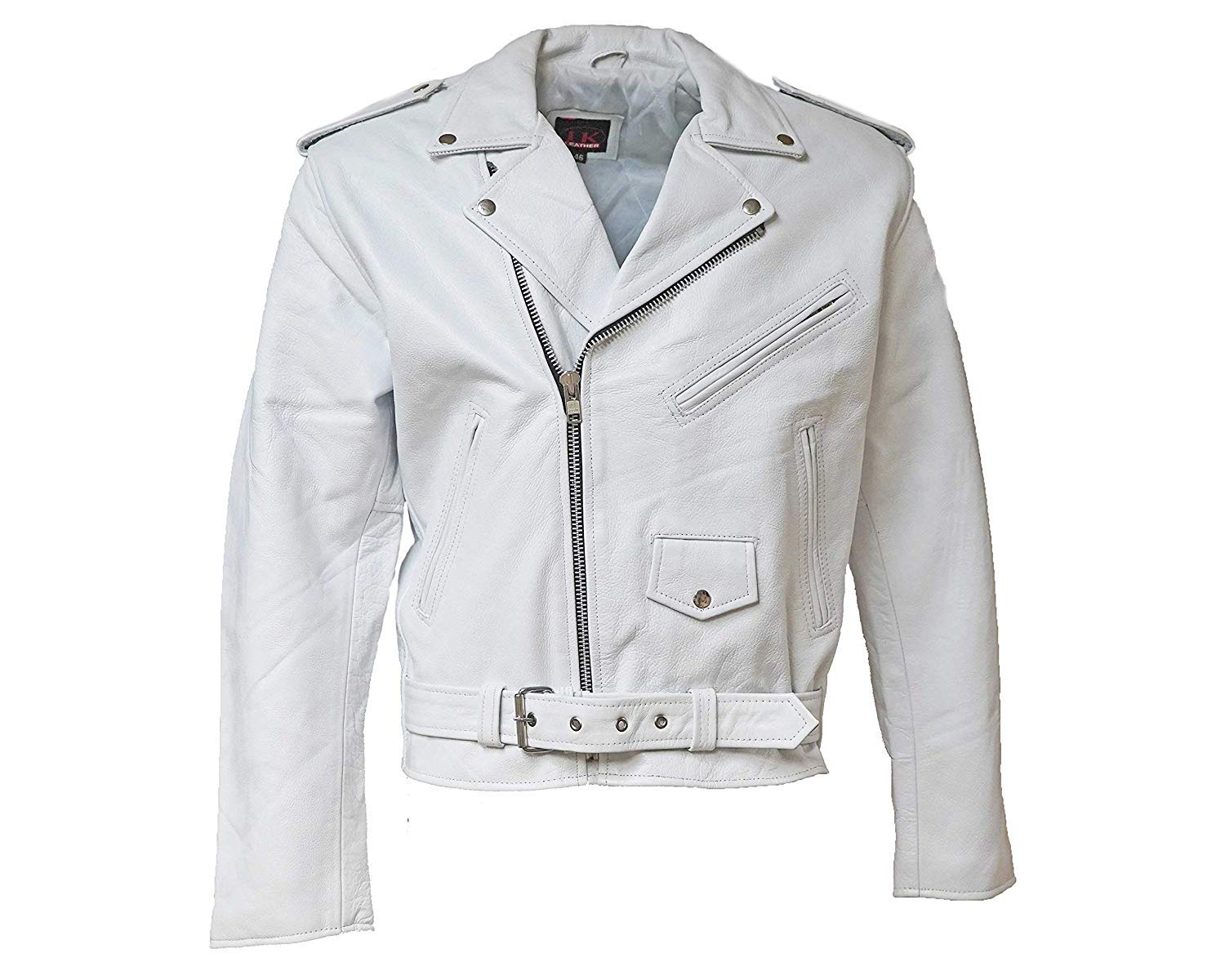 MC Classic Mens Motorcycle Biker Jacket Genuine Leather 48 White