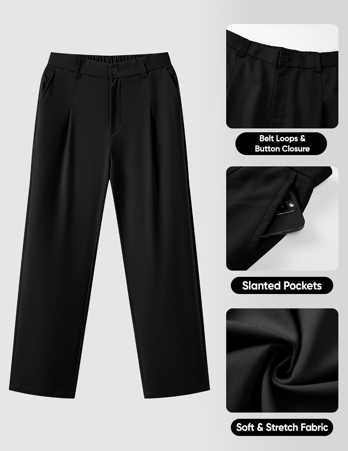 JMIERR Men's Pleated Pants Elastic Waist Wide Leg Casual Dress Pants