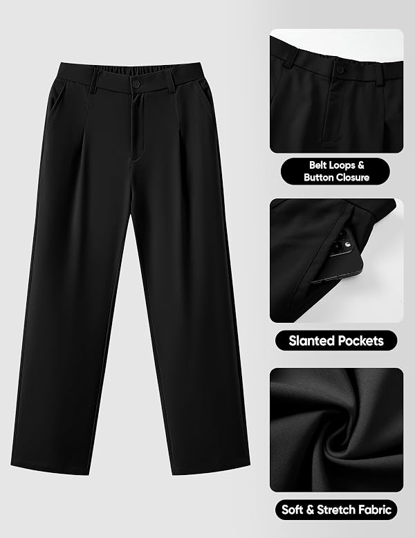JMIERR Mens Casual Dress Pants Elastic Waist Loose Fit Straight Leg Chinos Trousers Old Money Clothes for Men, 3XL, Black by JMIERR - Used condition - US$19.18