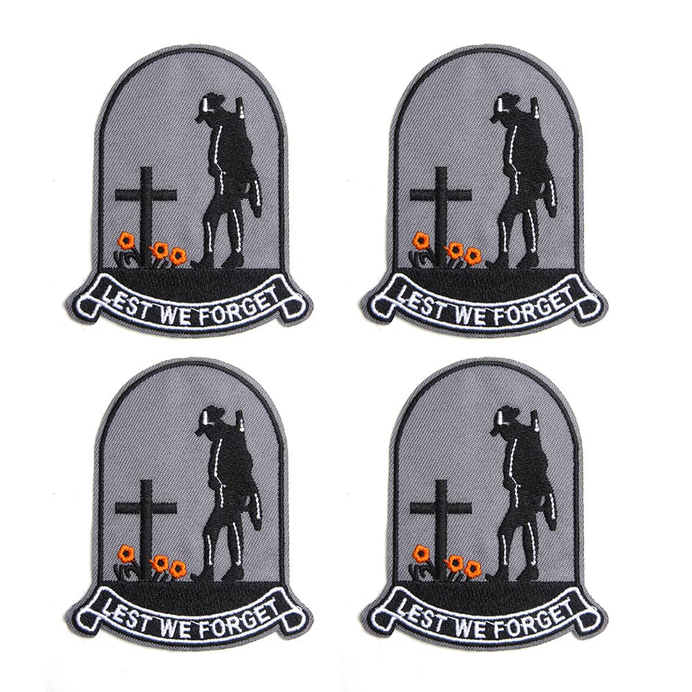 Ximimark 4 pcs Embroidered Poppy Patch Iron Sew On Badge Remembrance Day Army Soldier Military Applique