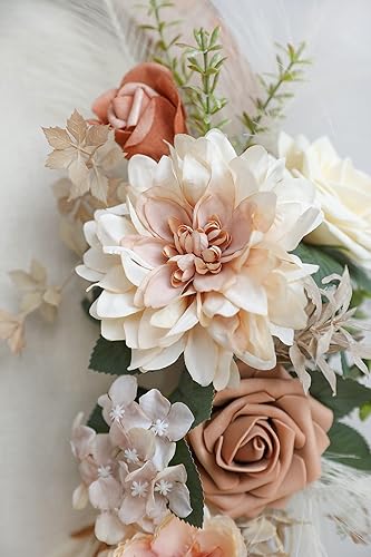 Miniatura 9 de Juego de caja combinada de flores artificiales, hojas de flores de color degradado con tallos para ramos de boda, centros de mesa, baby shower,