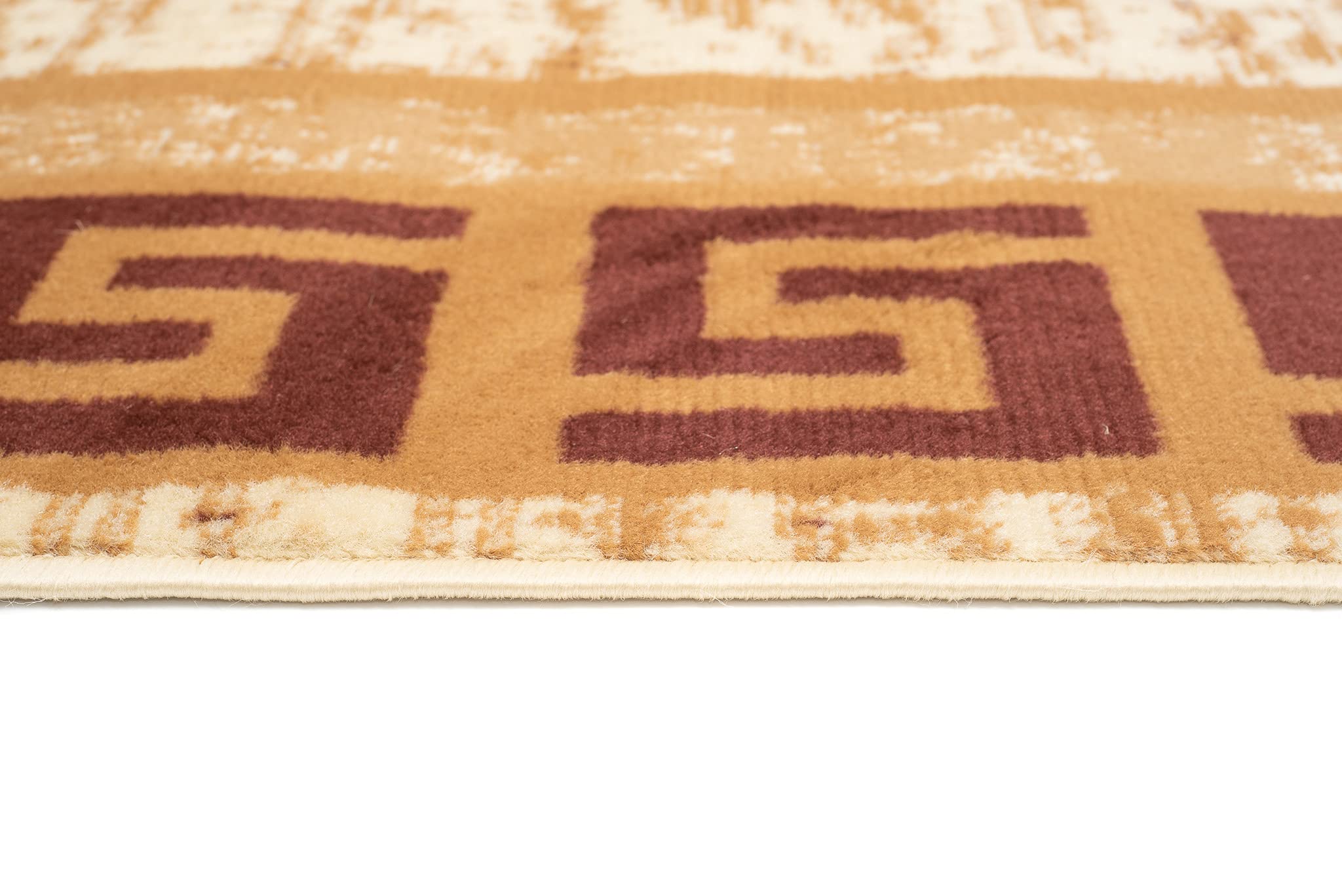TAPISO Atena Tapis de Salon Chambre Ado Design Moderne Sable Marron Motif Grec Bordé Doux Fin Poil Court 140 x 200 cm