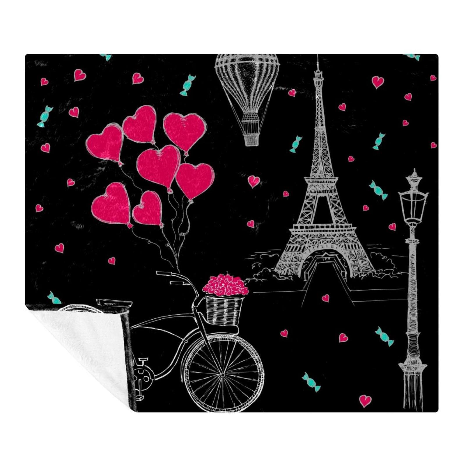 Plaid Tour Eiffel couverture polaire légère 150x200 cm pour voyage et lit