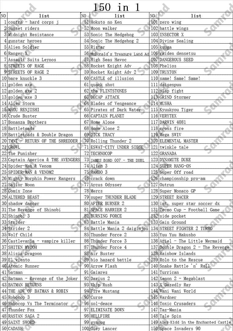 Samrad Super Card 150 in 1 Multi Cartridge for Sega Genesis Mega Drive 16 Bit Game Console : Video Games