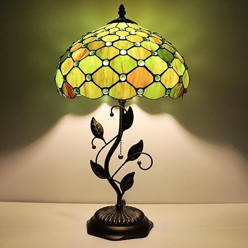 Miniatura 19 de Tiffany Lamp Pink Tulip Style Stained Glass Table Lamp Desk Bedside Reading Light 12X12X19 Inches with Metal Leaf Base Pink Tulip,Sea Blue Water