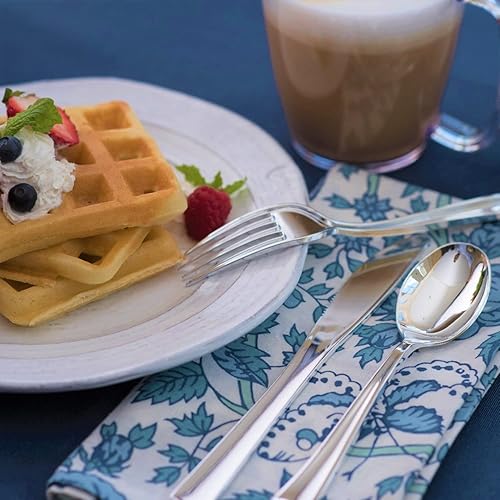 Vista 5 de Tenedores de plástico plateado (paquete de 75) – Cubiertos plateados brillantes – Pesados y duraderos para fiestas – Stock Your Home