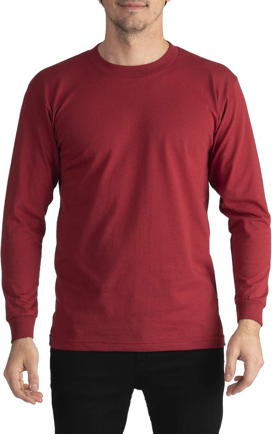 Pro Club Men's Comfort Cotton Long Sleeve T-Shirt, Burgundy, Large