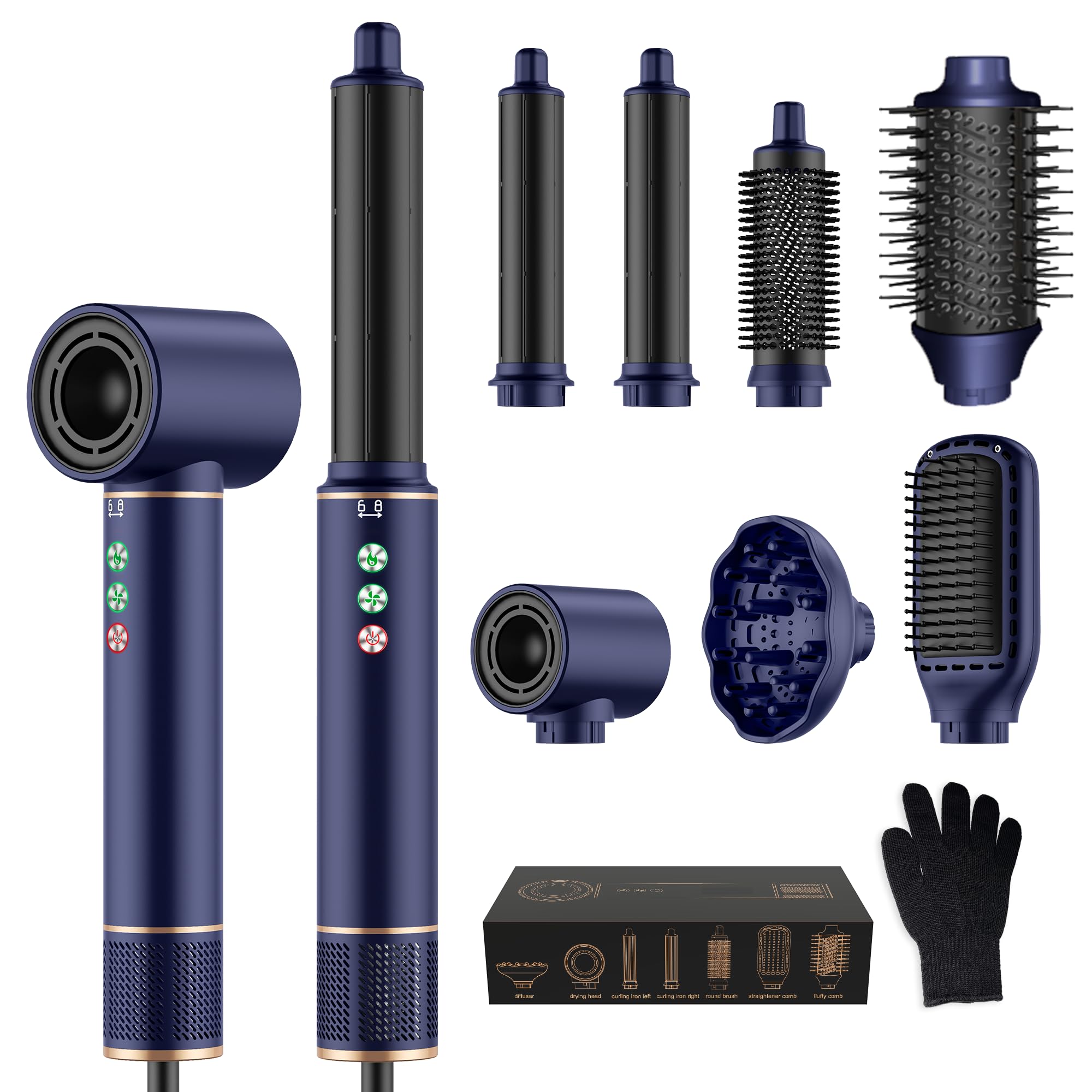 Air Styler 7 in 1 Hair Styler set, 110000 U/Min Haartrockner 1300W High Speed Föhn Mit Diffusor, Warmluftbürste, Lockenstab Automatisch, Glätteisen, Zum Styling, Volumisieren, Locken und Glättenair