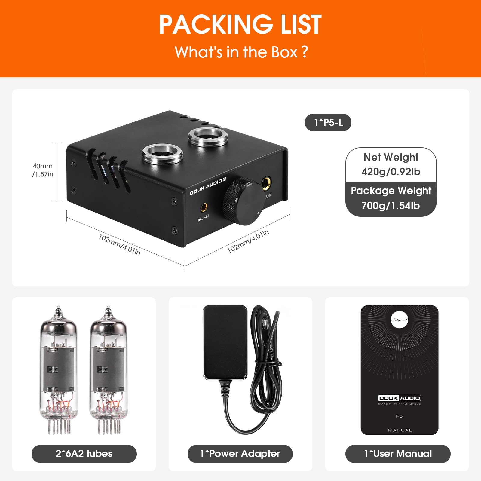 Douk Audio Mini Tube Amplificateur Casque Préampli Audio Stéréo de Bureau avec Prise 4,4/6,35 mm (Alliage d'Aluminium)