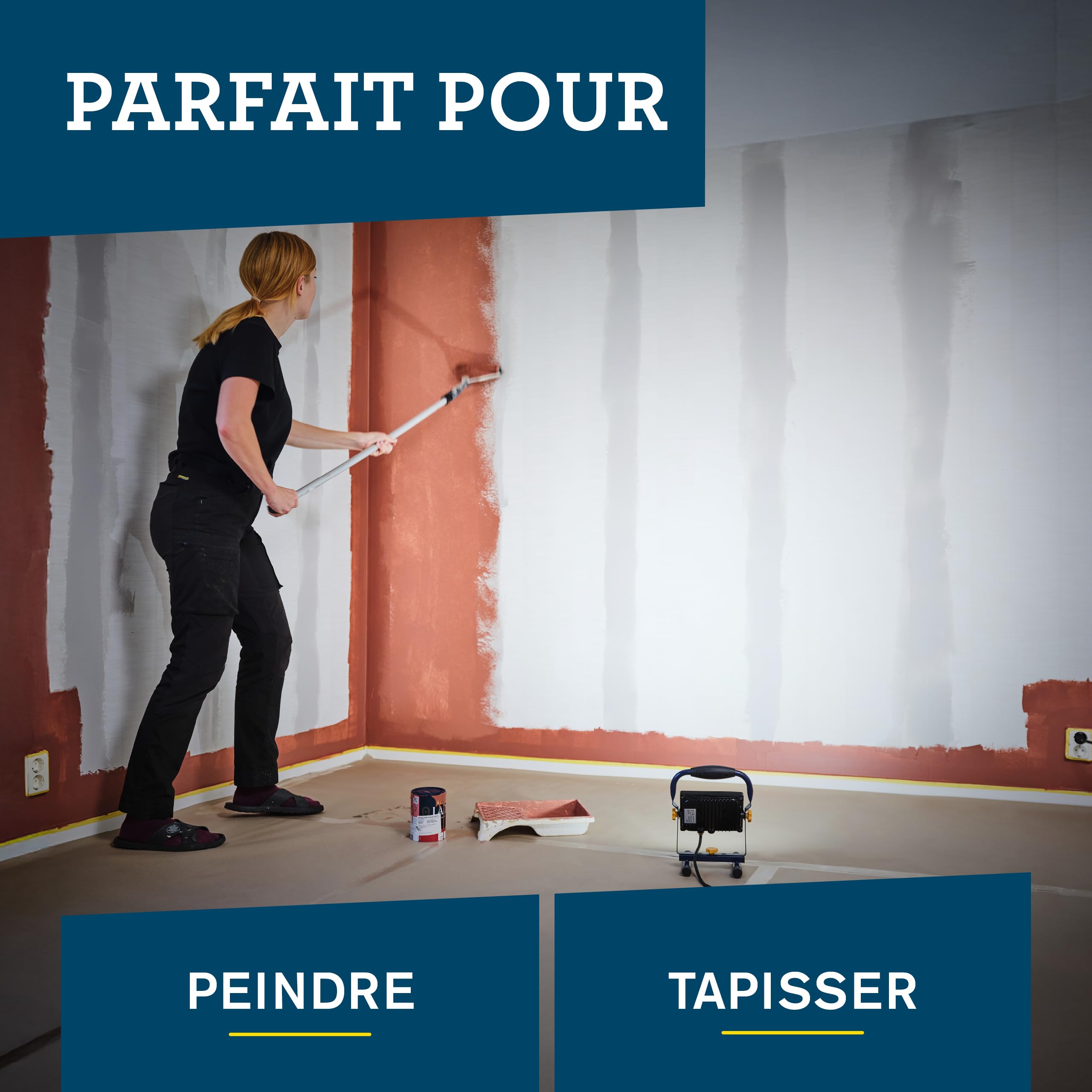 Projecteur LED Rapid The Painter : Éclairage 2000 lumens, angle réglable pour peinture et pose de papier peint, lumière anti-éblouissement, IP65, température de couleur 6000K, câble 2,5m, (5001729)