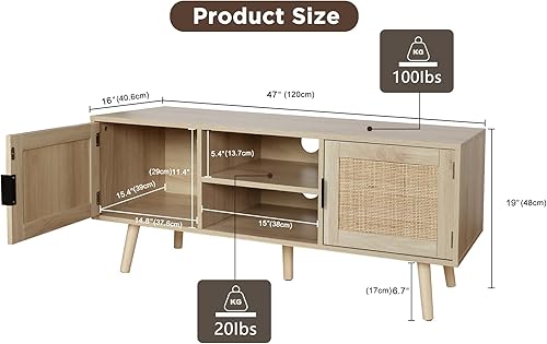 Miniatura 7 de Anmytek Mueble de ratán, mesa de consola de ratán para TV de hasta 55 pulgadas