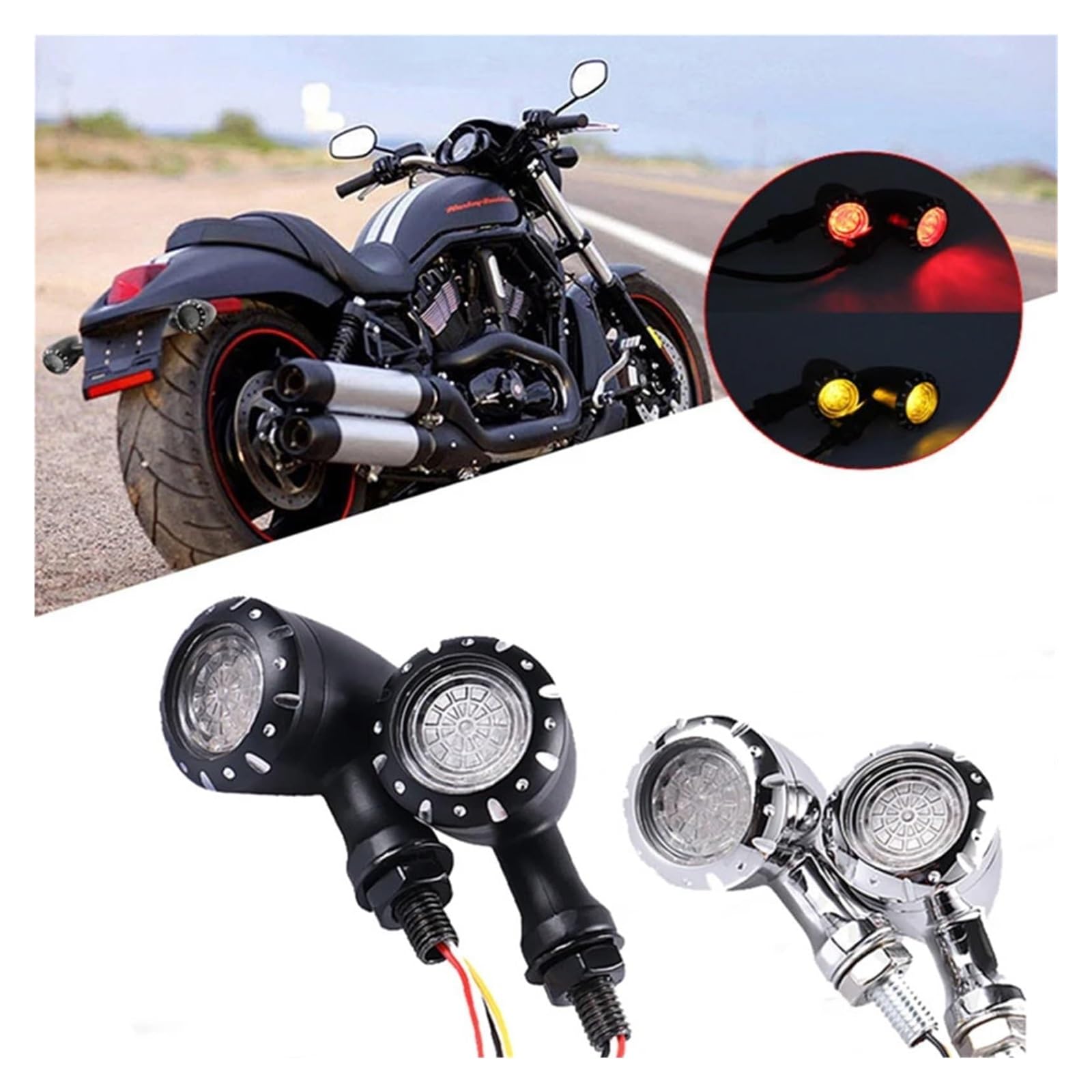Indicatore di direzione Moto Indicatore di Direzione per Moto Spia Luce Lampeggiante Freno(2pcs Black)